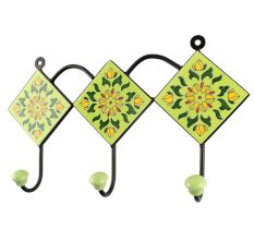 Pea Green Floral Ceramic Tile Hook